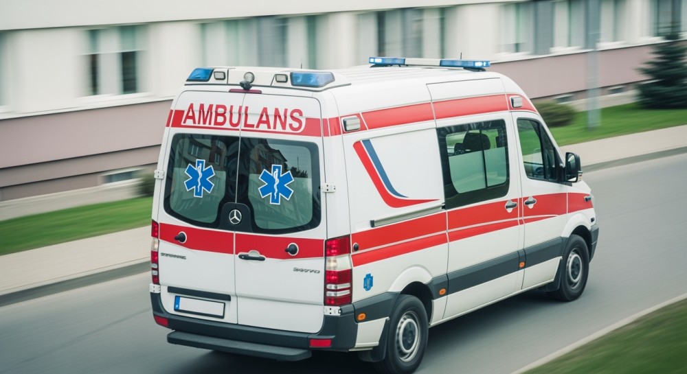 Zderzenie na parkingu: dramatyczna akcja ratunkowa po uderzeniu w wiatę sklepową